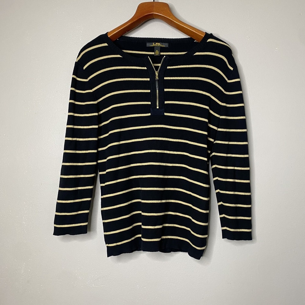 Lauren Ralph Lauren Black Label‎ 1/4 Zip Ribbed Knit Top Shirt Size XL